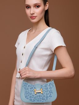 ESBEDA - Light Blue Animal Textured Sling Bag With Detachable Strap