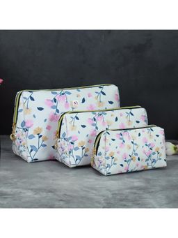 NFI Essentials - Women White Floral Makeup Cosmetic Pouches