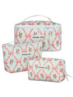 NFI Essentials - Women Pink Cotton Quilted Makeup Portable Cosmetic, Toiletry Pouches