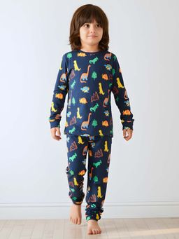 ANTHRILO - Dinosaur Fun Long Sleeves 100% Cotton Pyjama - Navy (Set of 2)