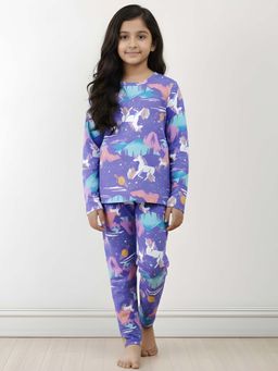 ANTHRILO - Unicorn Planet Long Sleeves Pyjama - Purple (Set of 2)