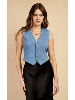 Little Mistress - Blue Denim Waistcoat By Vogue Williams