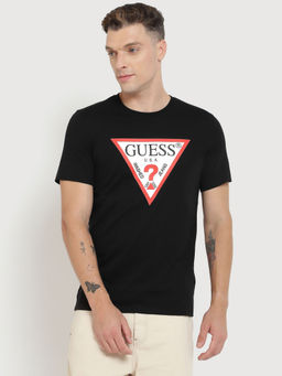 Guess - Men Black Printed Round Neck Short Sleeves T-Shirt