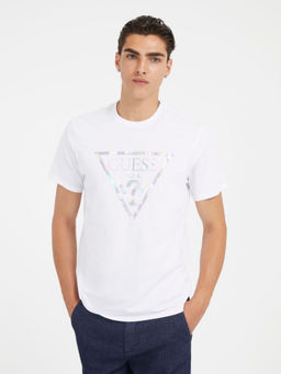 Guess - Men White Printed Round Neck Short Sleeves T-Shirt