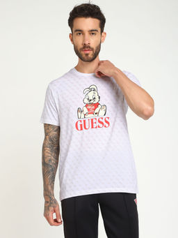 Guess - Men White Printed Round Neck Short Sleeves T-Shirt