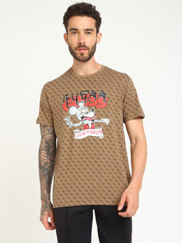 Guess - Men Brown Printed Round Neck Short Sleeves T-Shirt