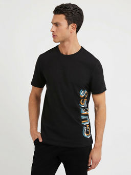 Guess - Men Black Printed Round Neck Short Sleeves T-Shirt