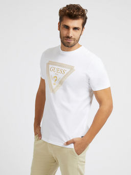 Guess - Men White Printed Round Neck Short Sleeves T-Shirt