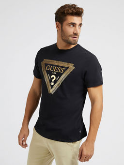 Guess - Men Black Printed Round Neck Short Sleeves T-Shirt