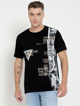 Guess - Men Black Graphic Printed Round Neck T-Shirt