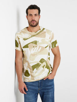 Guess - Men Multi-Color Printed Round Neck T-Shirt