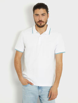 Guess - Men White Solid Collared Short Sleeves Polo T-Shirt