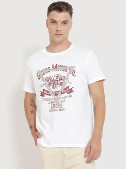 Guess - Men White Printed Round Neck Short Sleeves T-Shirt