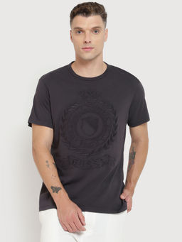 Guess - Men Black Embroidered Round Neck Short Sleeves T-Shirt