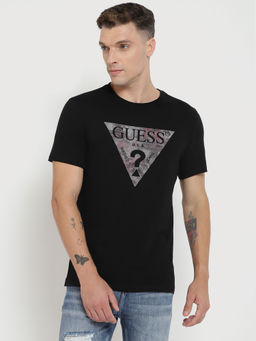 Guess - Men Black Printed Round Neck Short Sleeves T-Shirt