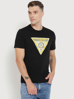 Guess - Men Black Printed Round Neck Short Sleeves T-Shirt