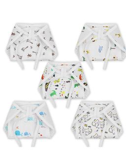 Moms Home - Organic Cotton Muslin Cushioned Nappy Jungle Lion Dinopark (Pack of 5)