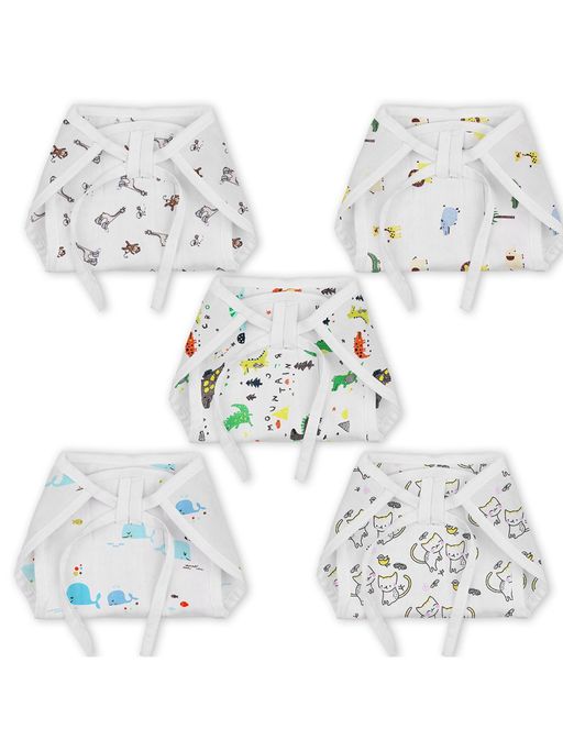 Moms Home Organic Cotton Muslin Cushioned Nappy Jungle Lion Dinopark (Pack of 5)