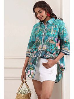 Biba - Women Green Cotton Collar Neck Shirt