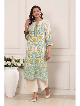 Biba - Women White Cotton Round Neck Kurta