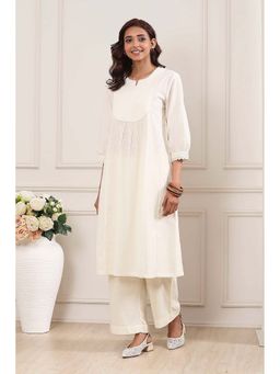 Biba - Women White Cotton Round Neck Kurta