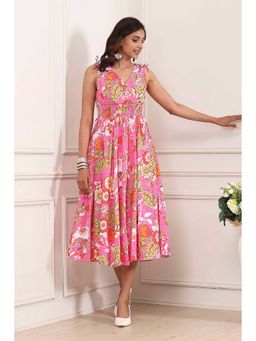 Biba - Women Pink Rayon Mandarin Neck Dress