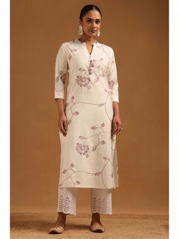 Soch - Women Pink Viscose Blend Mandarin Neck Kurta