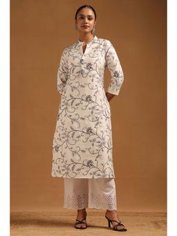 Soch - Women Grey Viscose Blend Mandarin Neck Kurta