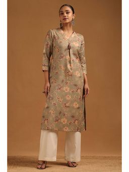 Soch - Women Green Rayon V-Neck Kurta