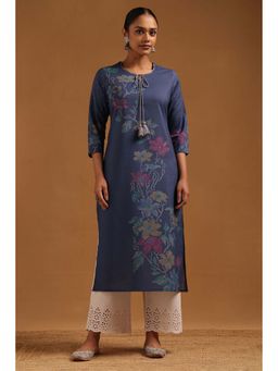 Soch - Women Blue Cotton Tie Up Neck Kurta