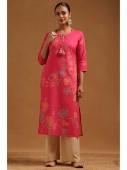 Soch - Women Pink Cotton Tie Up Neck Kurta