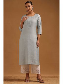 Soch - Women Blue Viscose Blend Round Neck Kurta