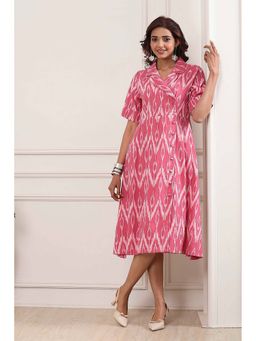 Biba - Women Pink Cotton Collar Neck Dress