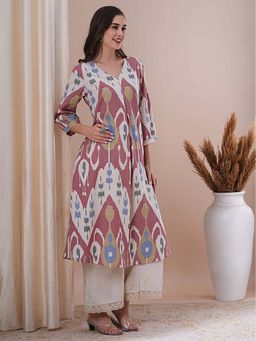 FASHOR - Women Multi-Color Cotton V-Neck Kurta