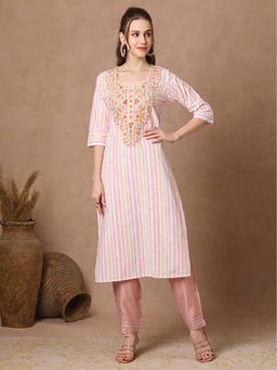 FASHOR - Women White Cotton Round Neck Kurta