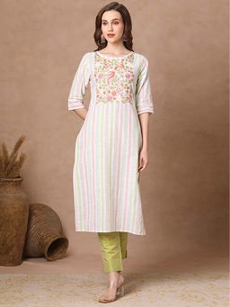 FASHOR - Women White Cotton Scoop Neck Kurta