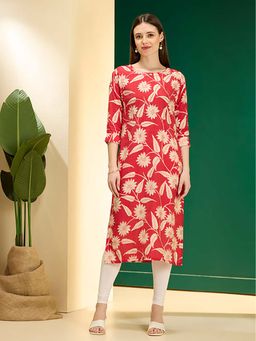 FASHOR - Women Pink Silk Blend Round Neck Kurta