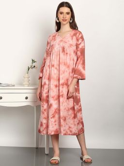 Maaesa - Women Peach Rayon V-Neck Dress