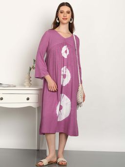 Maaesa - Women Purple Rayon V-Neck Dress