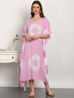 Maaesa - Women Pink Rayon Round Neck Kaftan