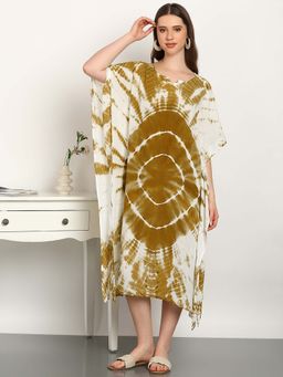 Maaesa - Women Green Rayon Round Neck Kaftan