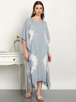 Maaesa - Women Grey Rayon Round Neck Kaftan