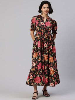 Swishchick - Women Black Cotton Mandarin Neck Dress