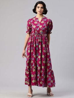 Swishchick - Women Magenta Cotton Mandarin Neck Dress