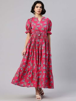 Swishchick - Women Pink Cotton Mandarin Neck Dress