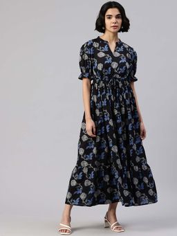 Swishchick - Women Black Cotton Mandarin Neck Dress