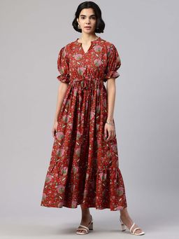 Swishchick - Women Red Cotton Mandarin Neck Dress