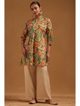 Soch - Women Green Cotton Mandarin Neck Kurta