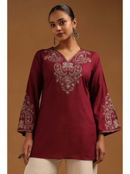 Soch - Women Wine Rayon V-Neck Tunic