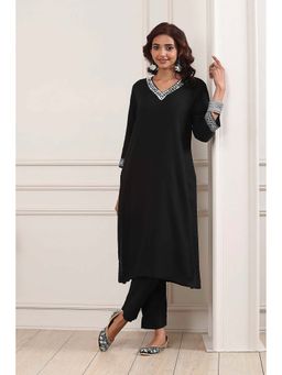 Biba - Women Black Viscose Rayon V-Neck Kurta